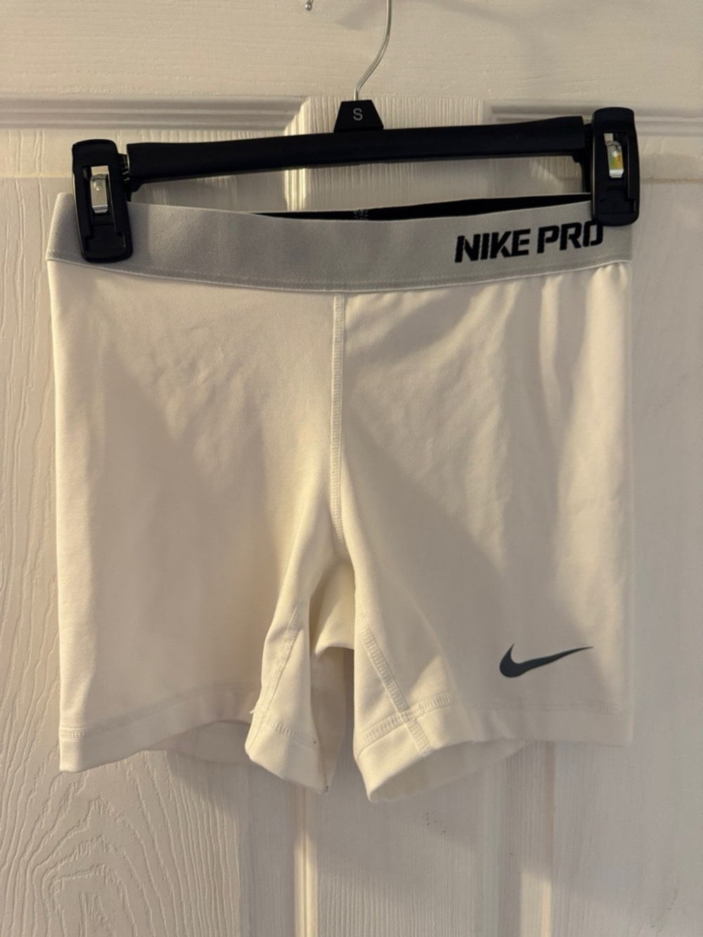 Nike White Compression Training Shorts with Silver Waistband spandex